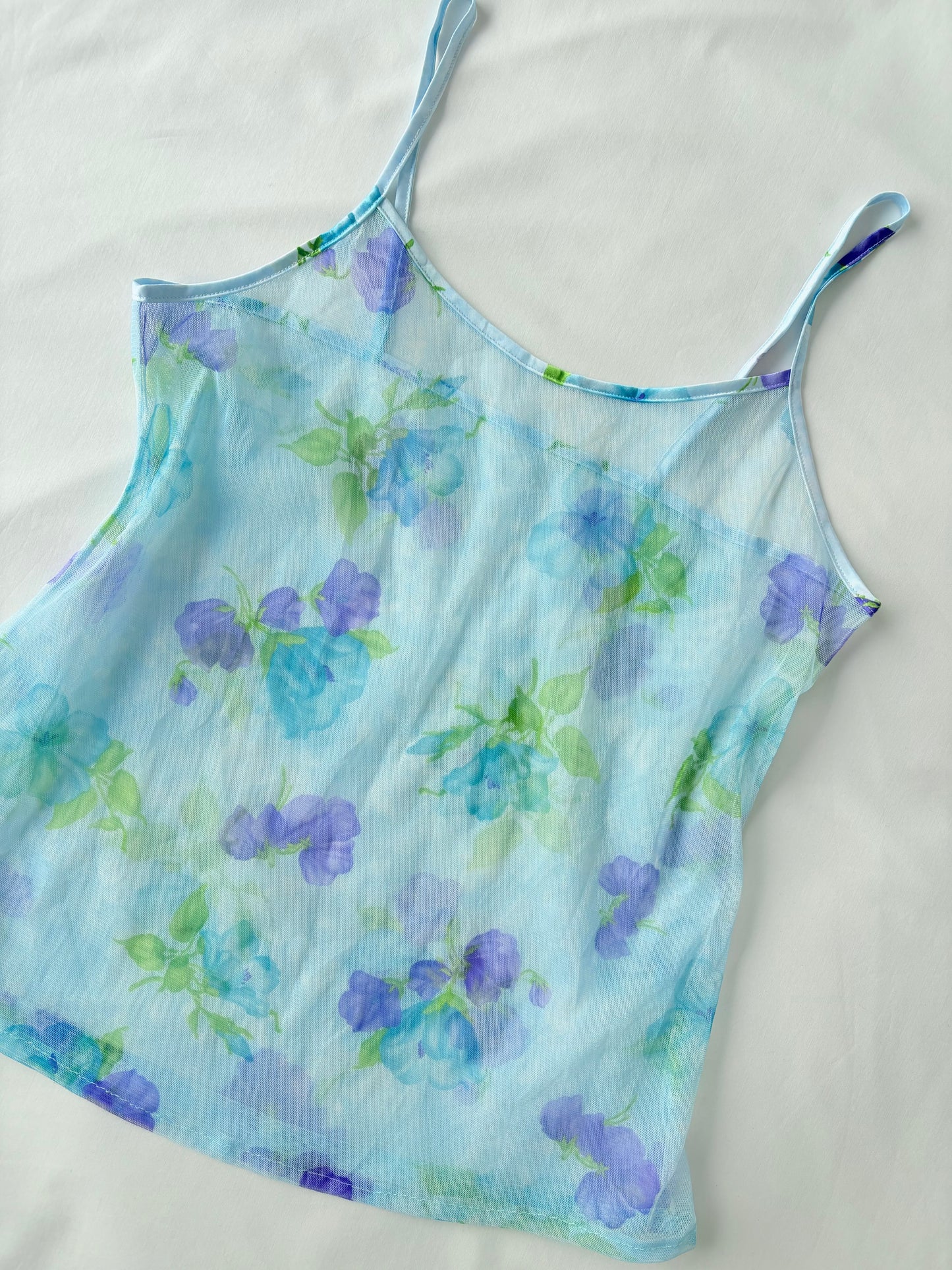 00’s Blue floral mesh cami | Size 10-12