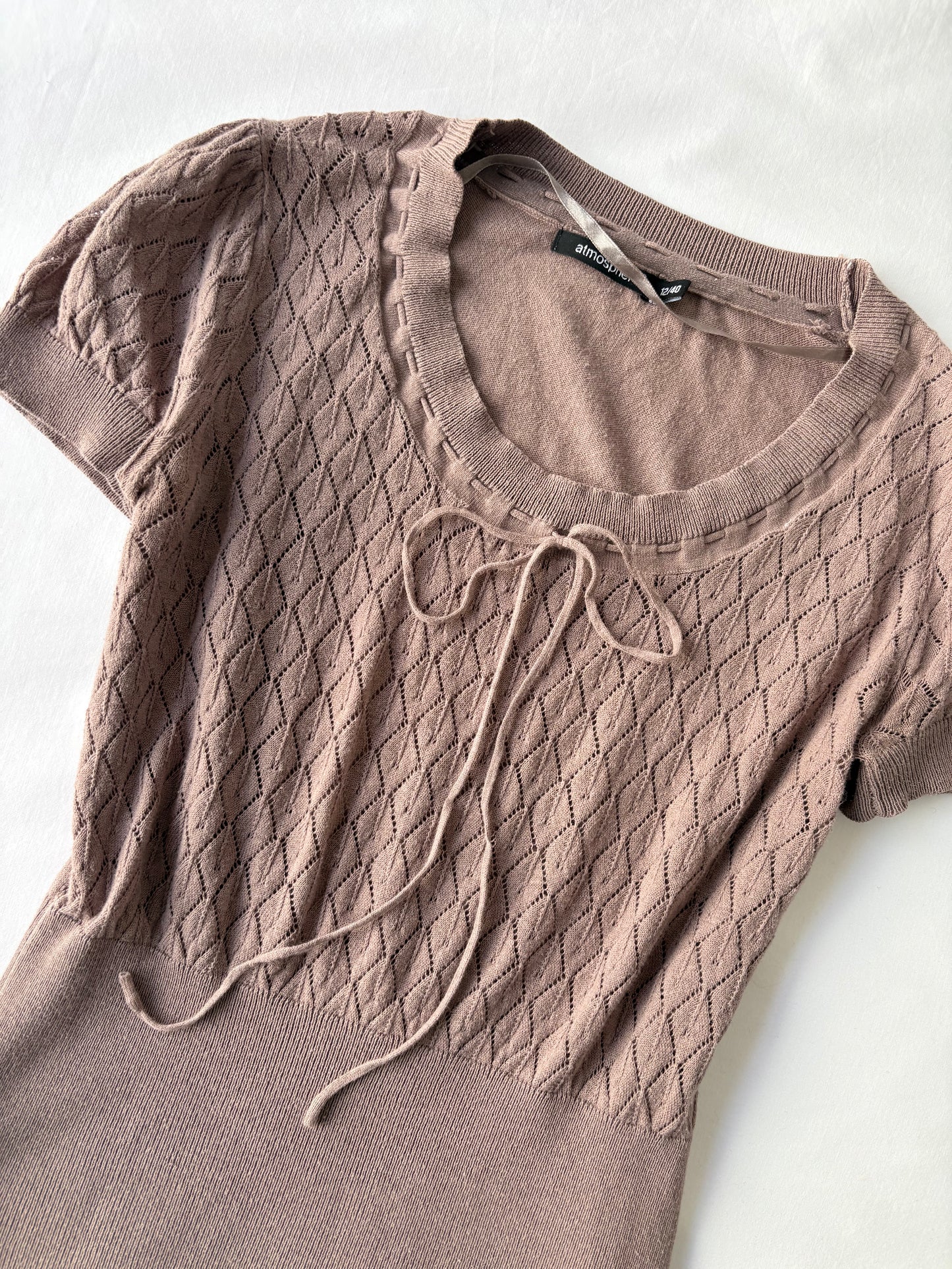 00’s Pointelle bow knit tee | Size 10-12