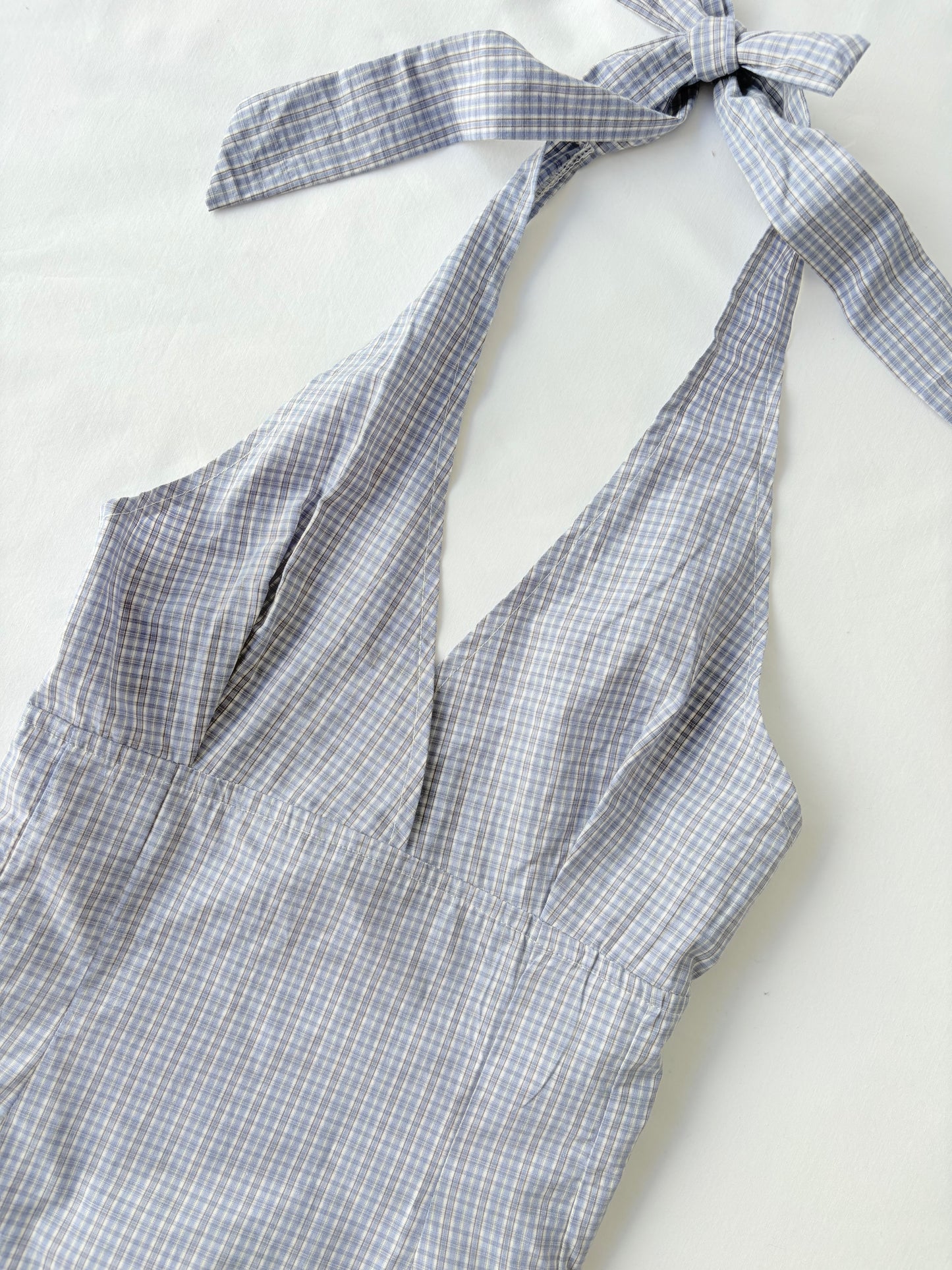 00’s Powder blue plaid halter top | Size 8-10