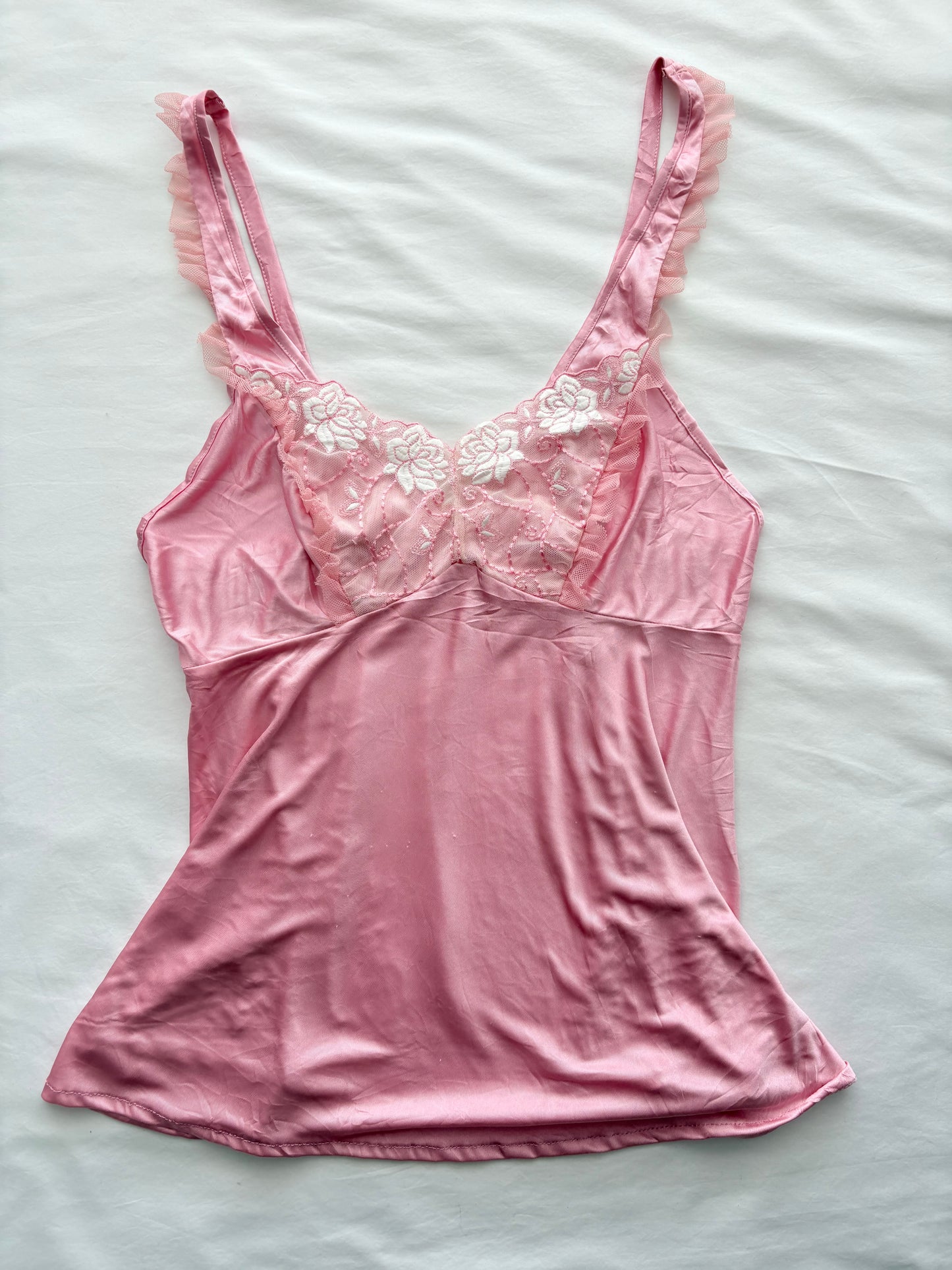 00’s Pink floral embroidered cami | Size 12