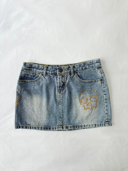00’s Skull denim mini skirt | Size 10