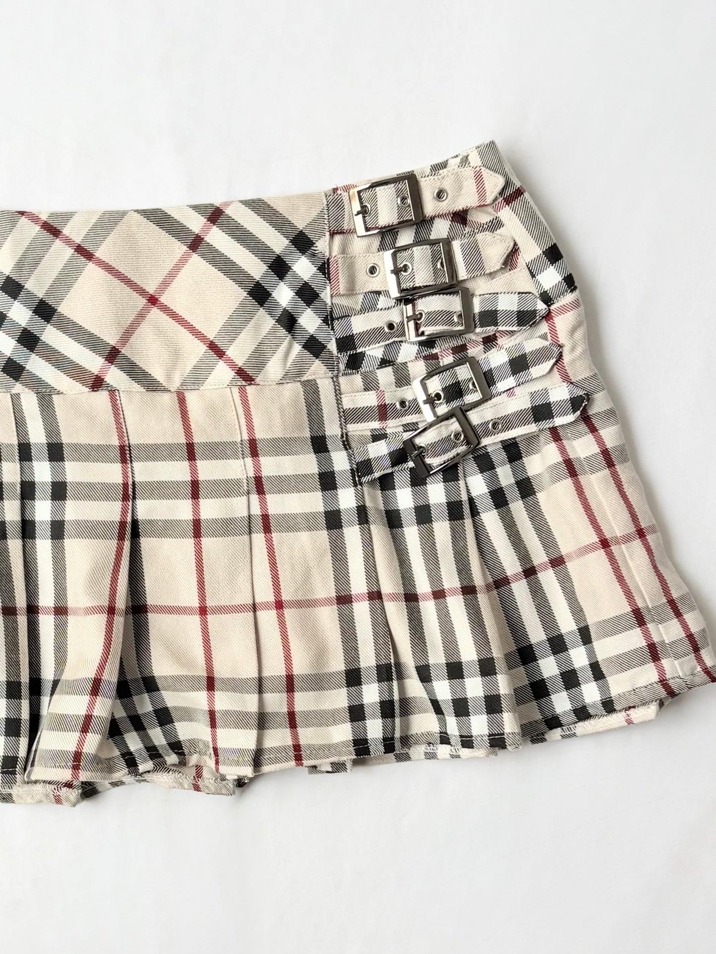 00’s Cream plaid buckle mini skirt | Size 8