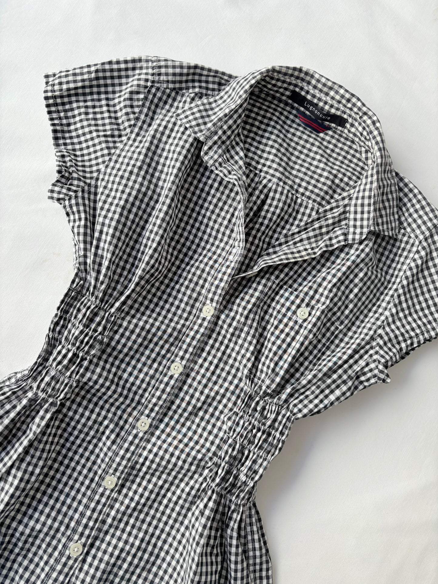00’s Black gingham cinched shirt | Size 8-10