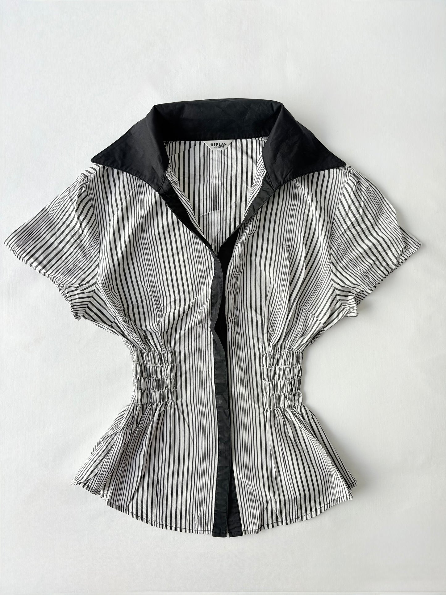 00’s Japanese striped cinched shirt | Size 10-12