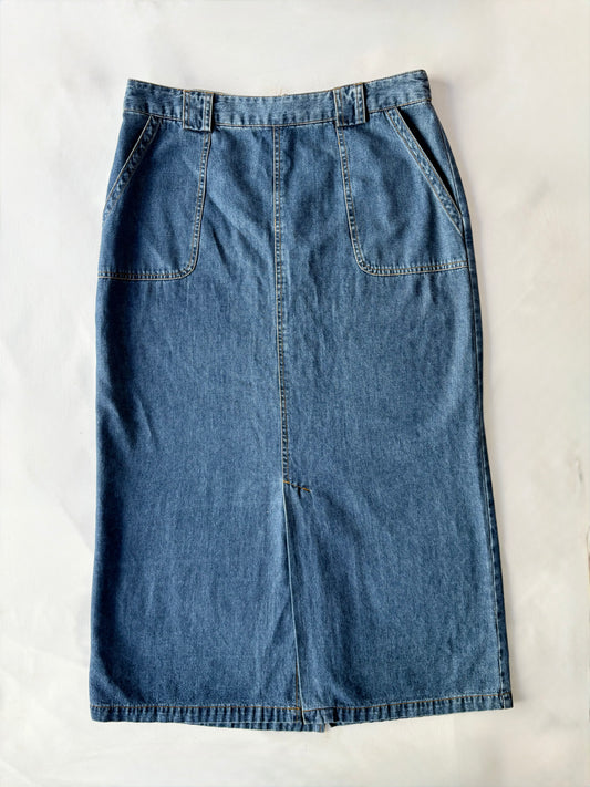 00’s Eve St Claire denim midi skirt | Size 12