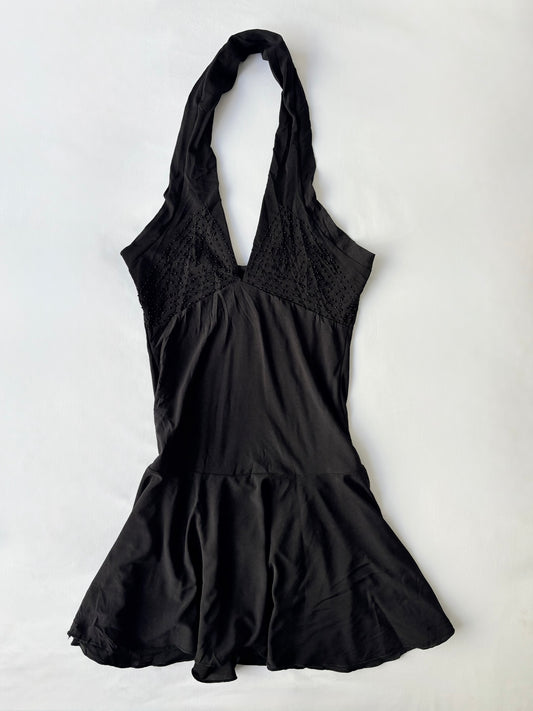 00’s Drop waist halter mini dress | Size XS