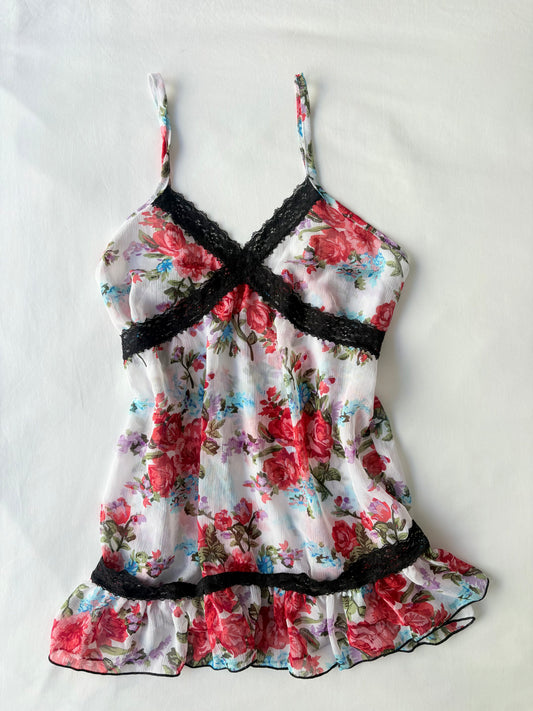 00’s White floral frill cami | Size 8