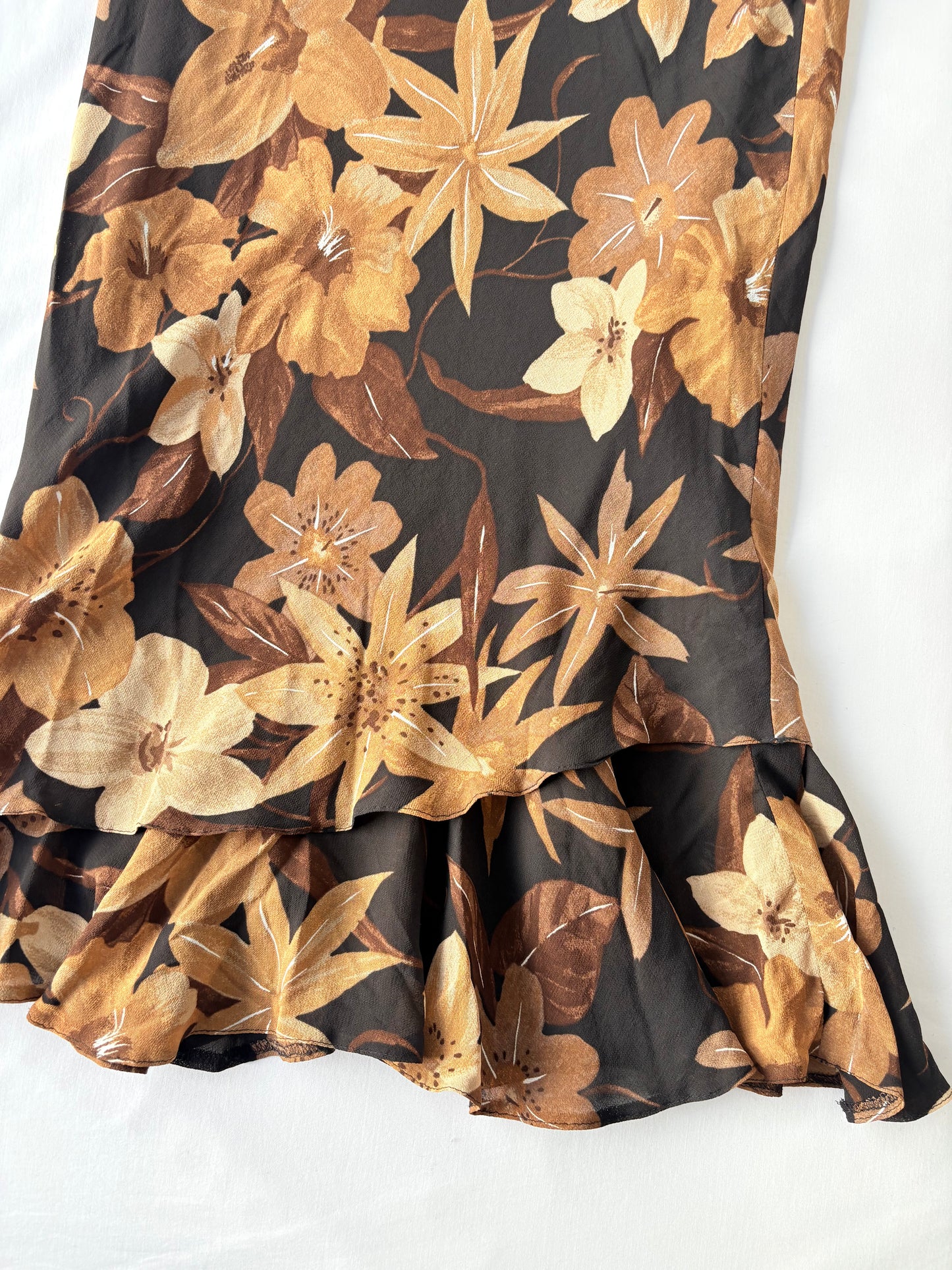 00’s Beige floral midi skirt | Size 10