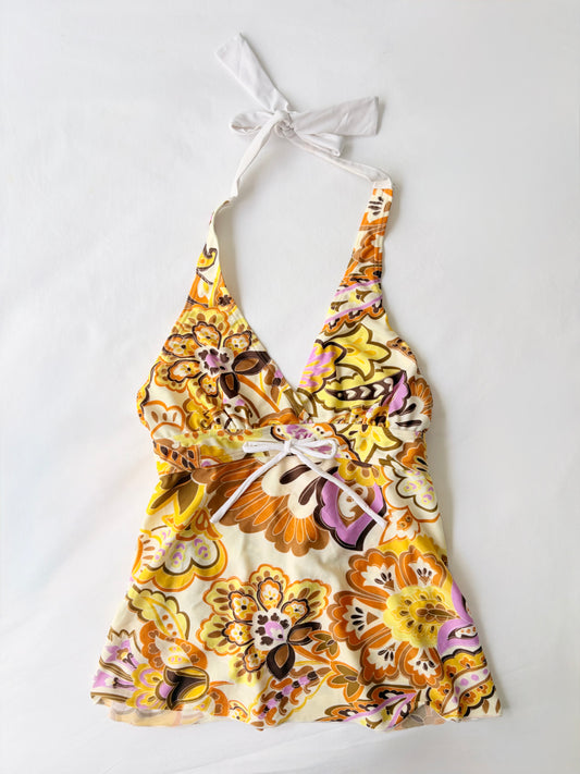 00’s Orange halter floral top | Size 8