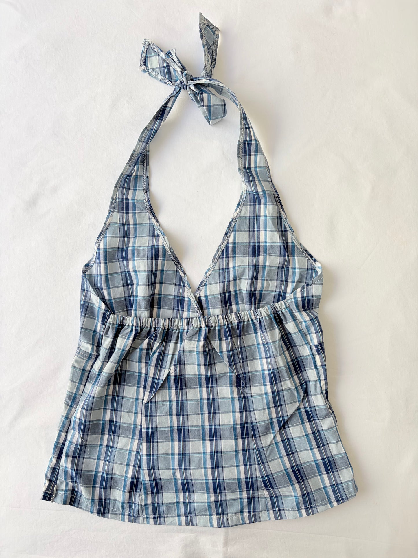 00’s Blue plaid halter tank | Size 12