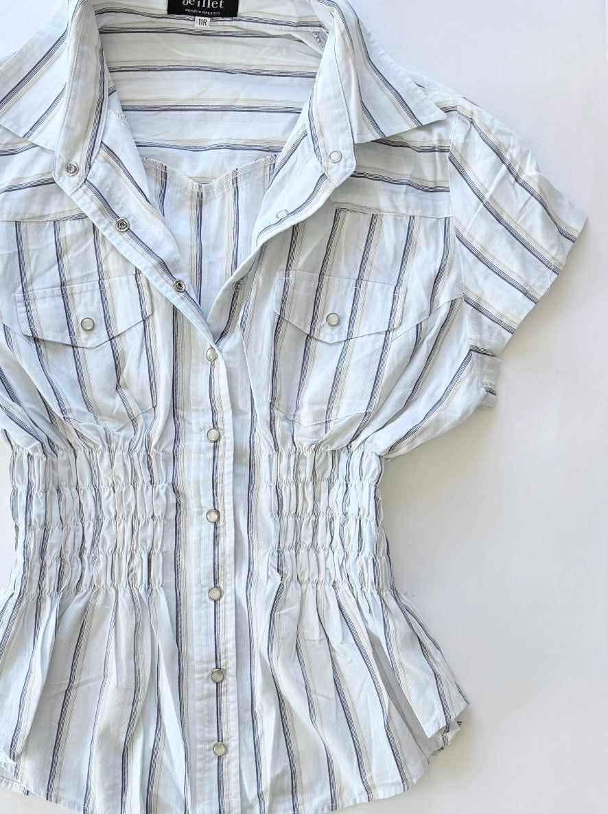 00’s Blue pinstripe cinched shirt | Size 8-10