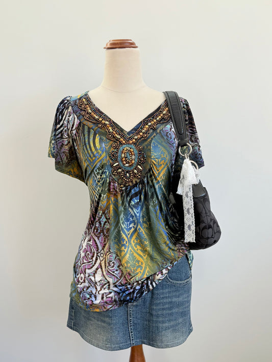00’s Beaded boho top | Size XL