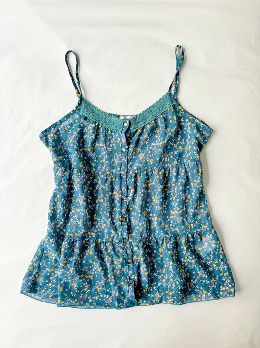 00’s Tiered blue floral cami | Size 10-12