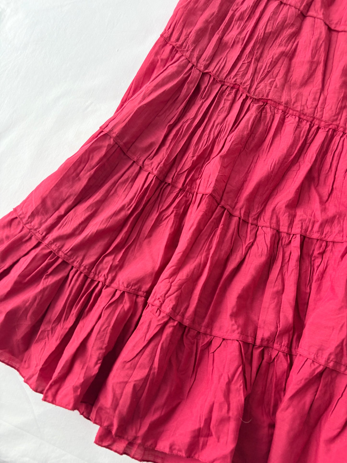 00’s Red tiered maxi skirt | Size 12-14