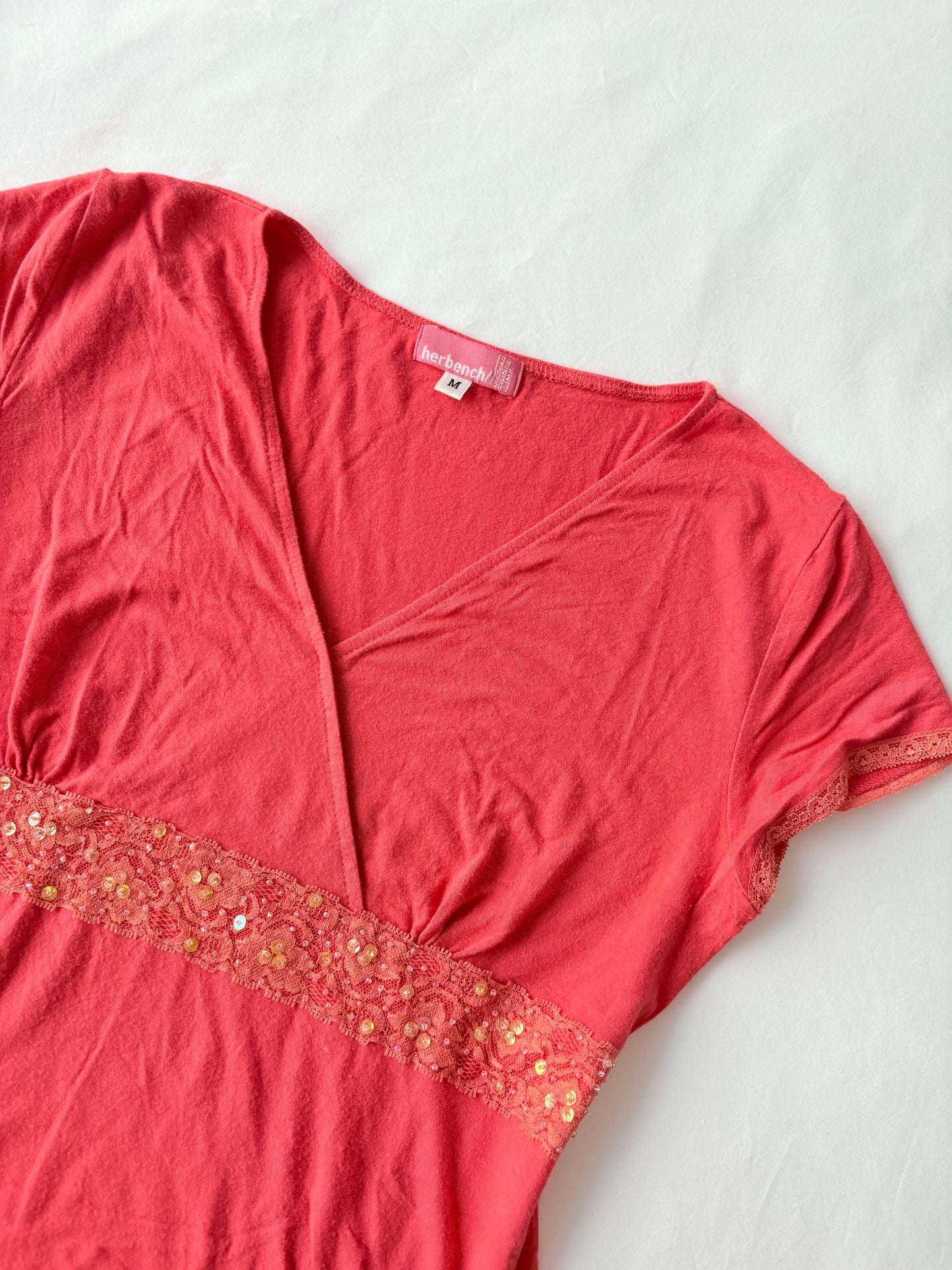 00’s Sequin lace trim top | Size medium