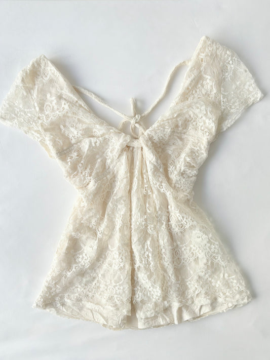00’s Babydoll cream lace top | Size 10