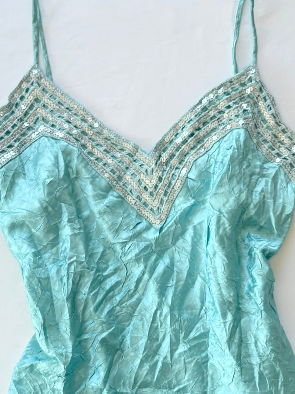 00’s Blue sequin crinkle cami | Size 14