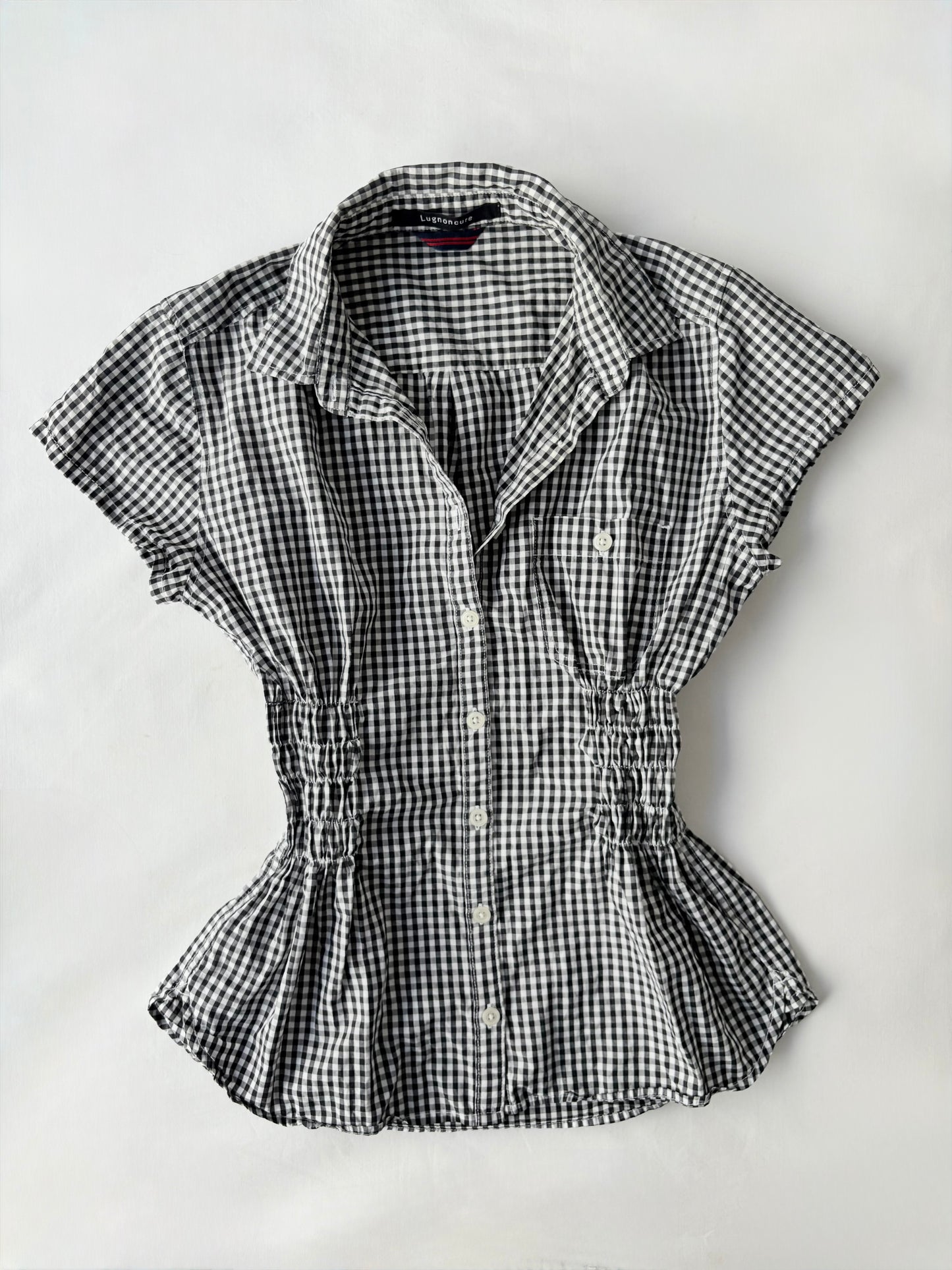 00’s Black gingham cinched shirt | Size 8-10