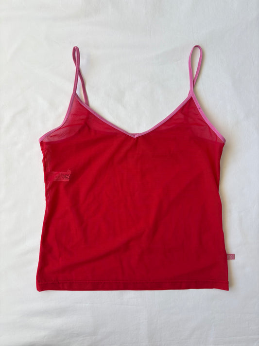 00’s Pink and red mesh cami | Size 10-12