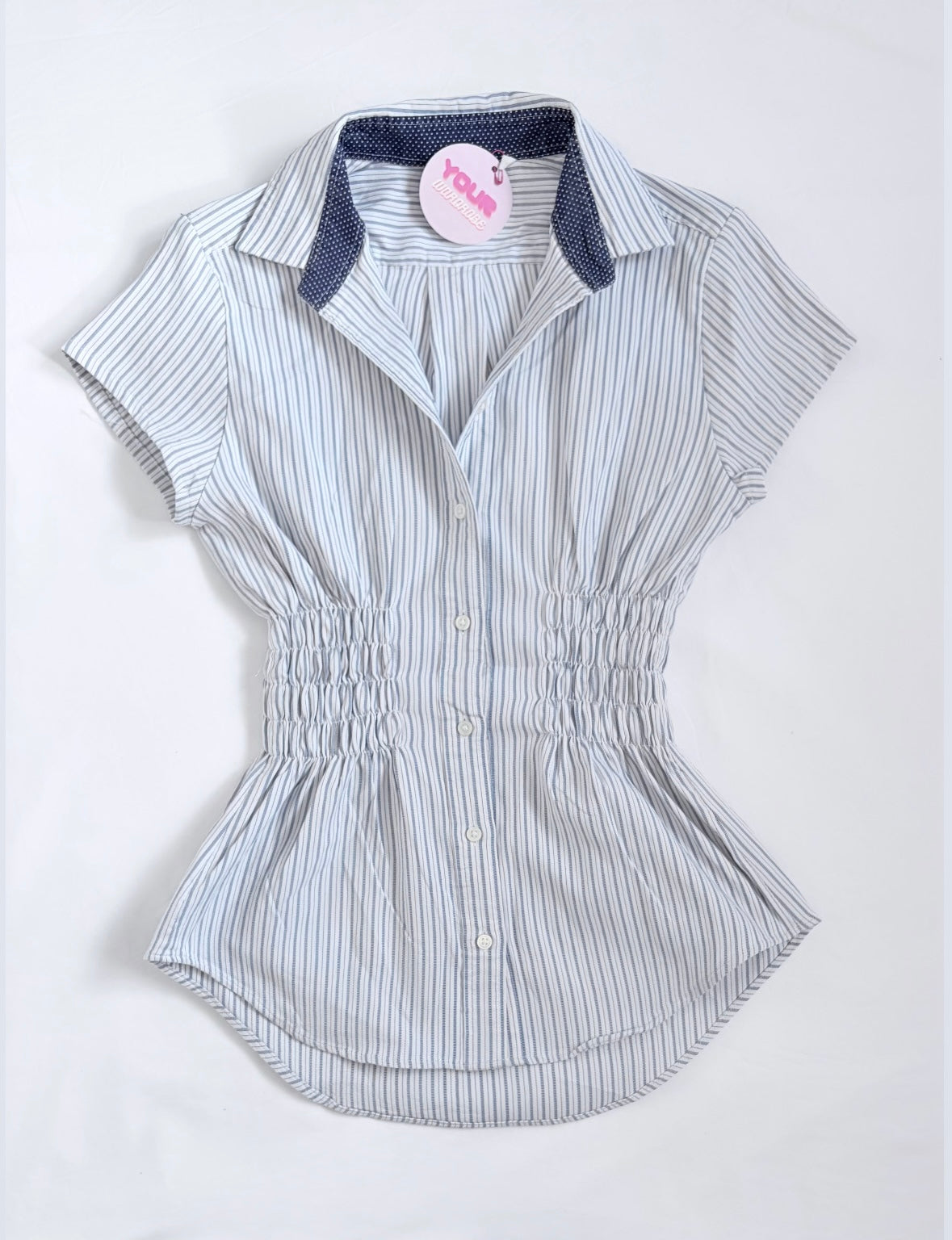 00’s Blue pinstripe cinched shirt | Size 8-10