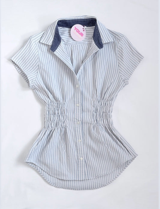 00’s Blue pinstripe cinched shirt | Size 8-10
