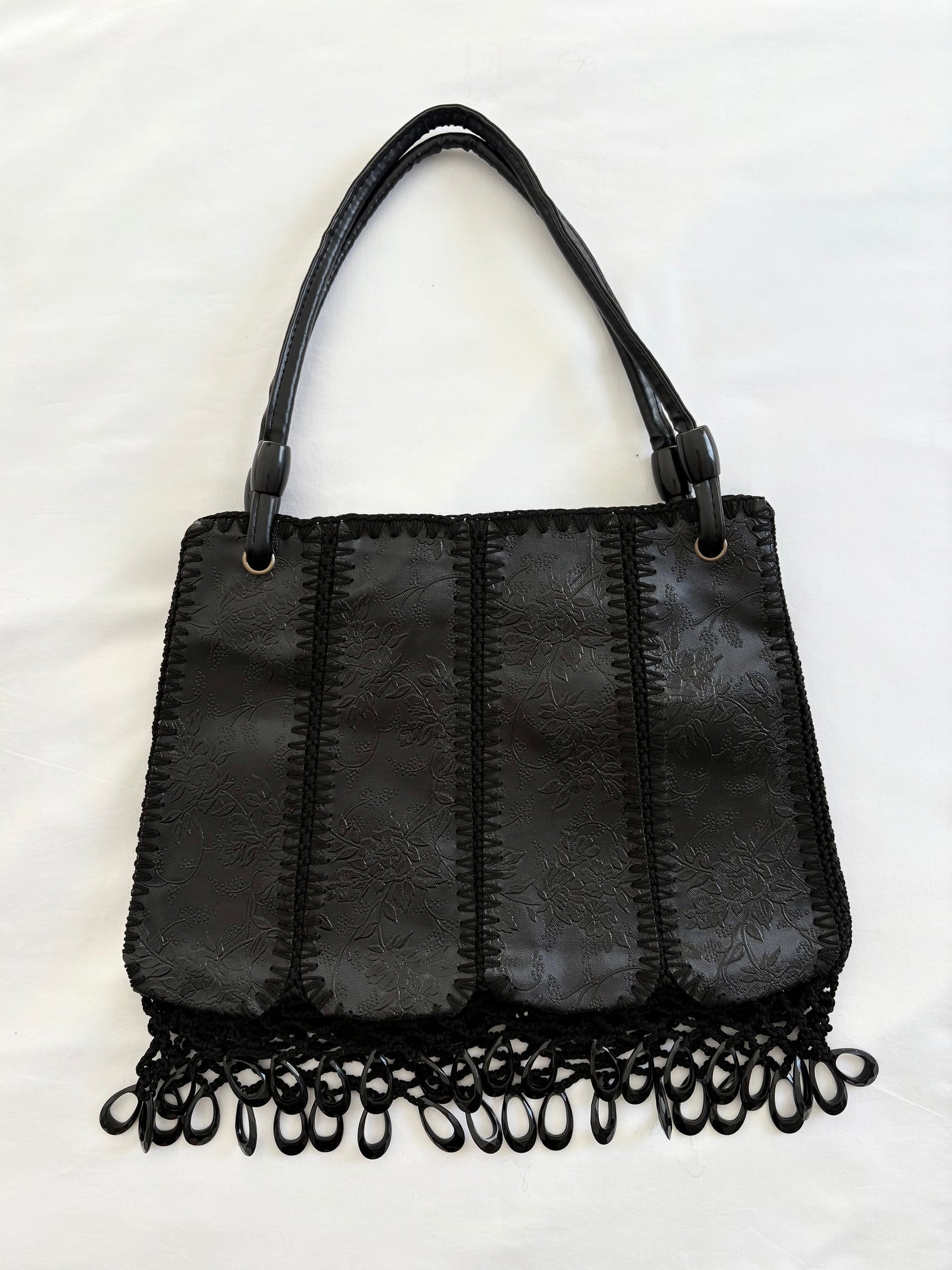 Black crochet floral bag