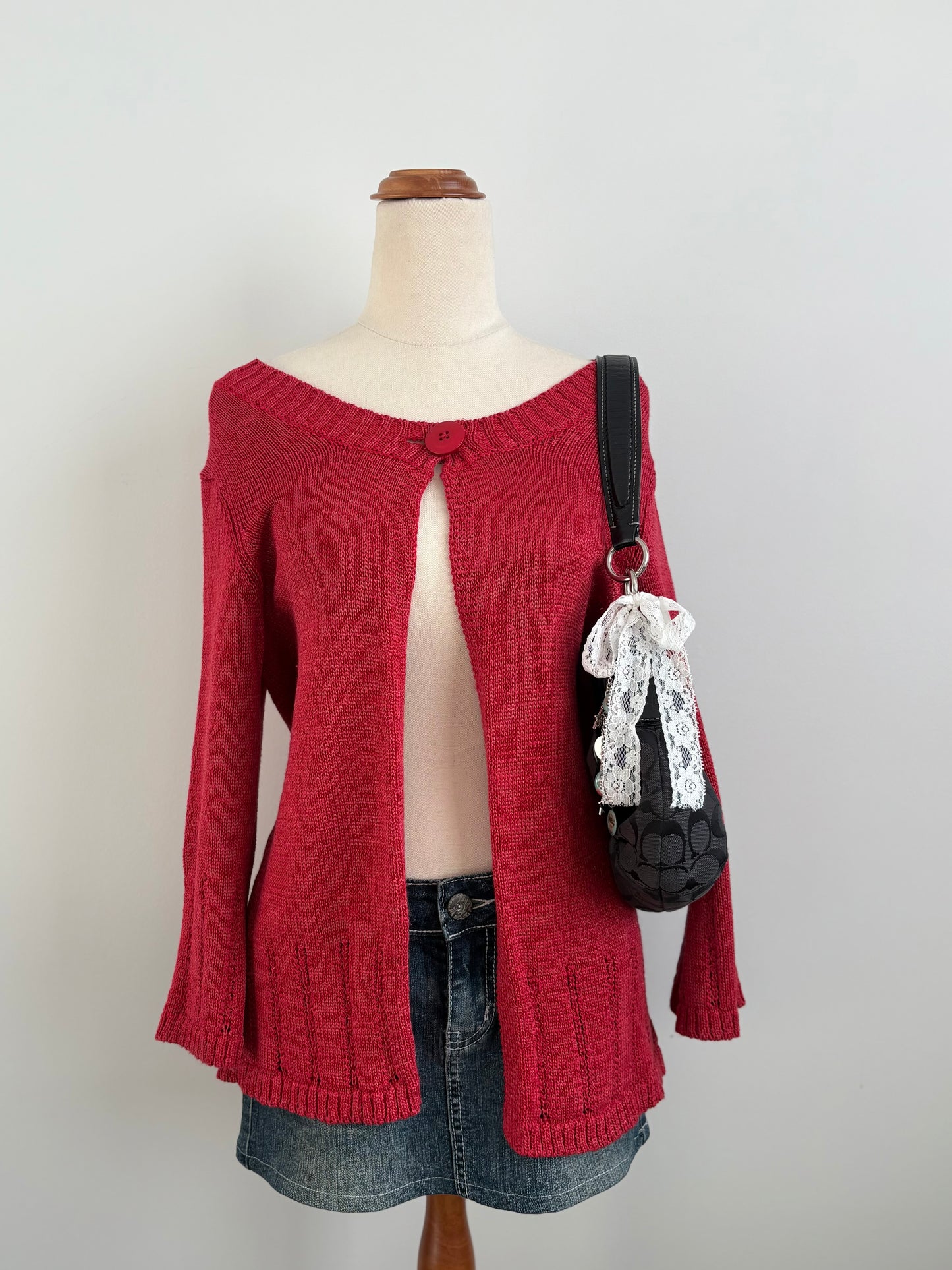 00’s Red split front cardigan | Size 12-14