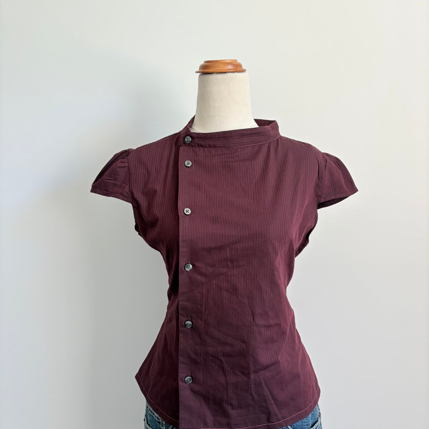 00’s Maroon cap sleeve reworked shirt | Size 10