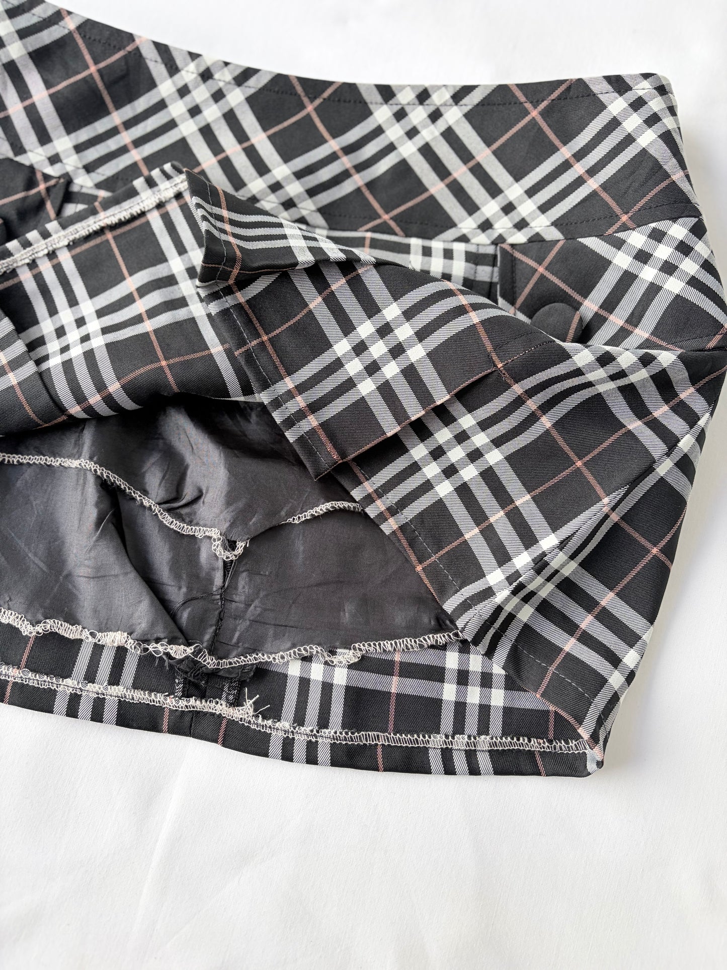00’s Plaid button mini skirt | Size 8