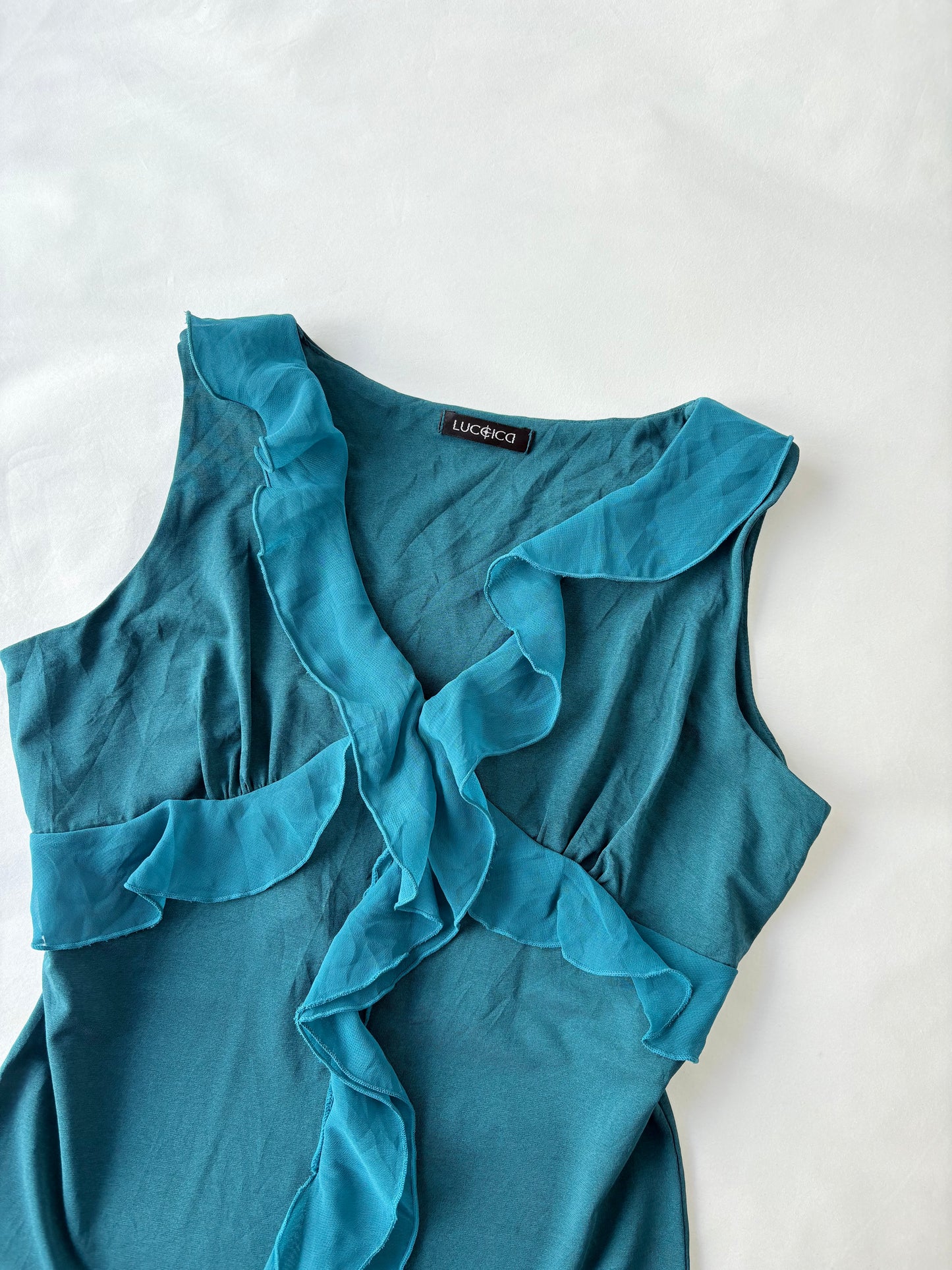 00’s Luccica teal ruffle tank | Size 12