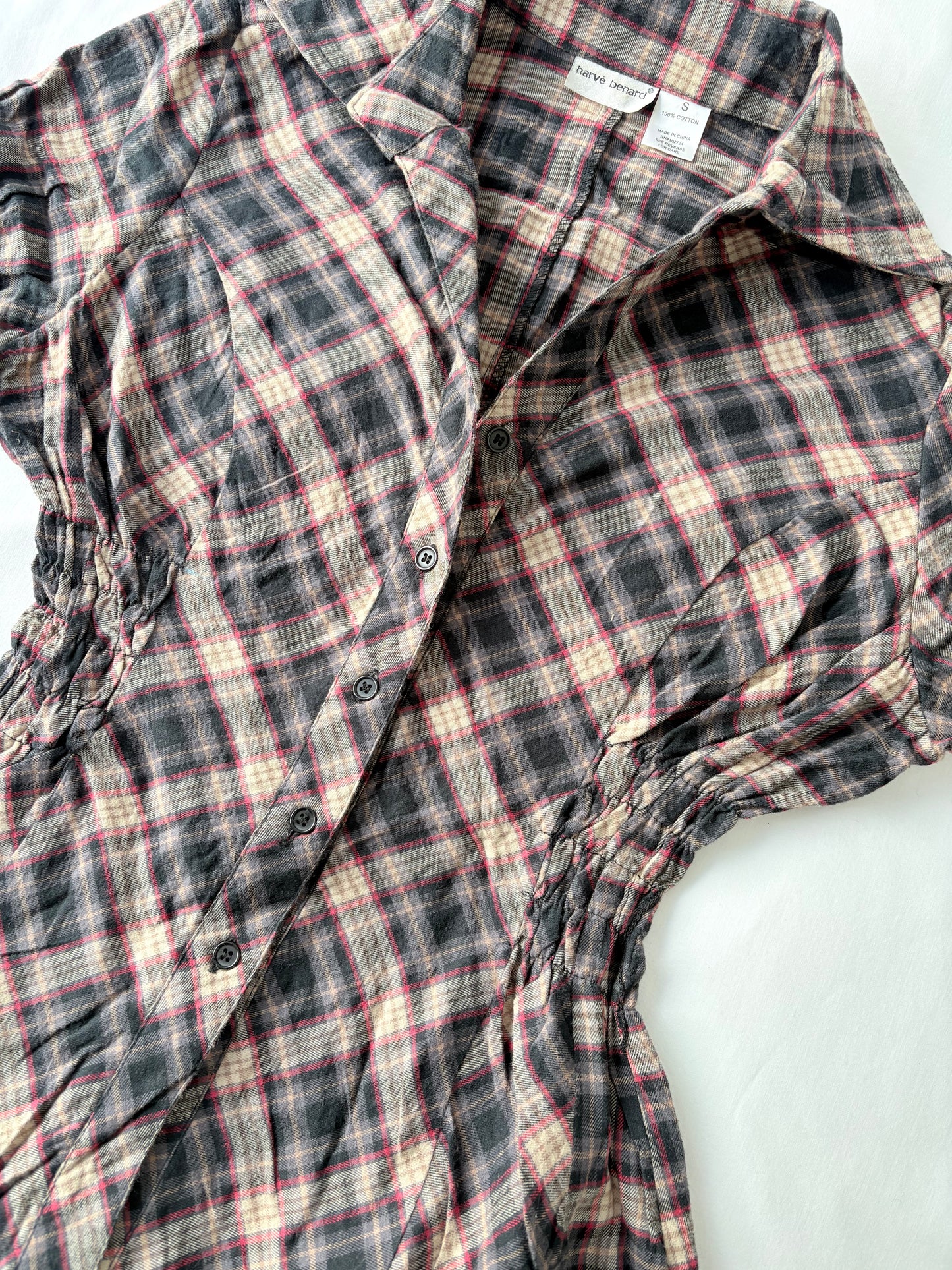 00’s Tan plaid cinched shirt | Size 12