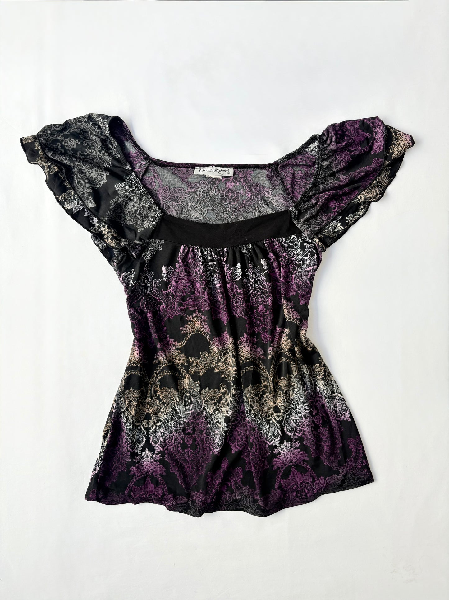 00’s Claudia Richard flutter sleeve top | Size 12