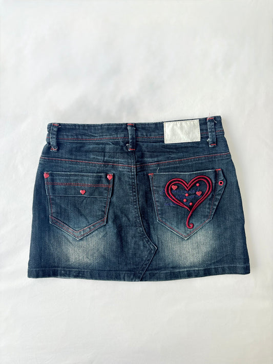 00’s Denim heart mini skirt | Size 8