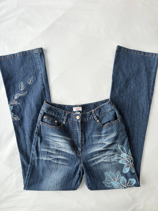00’s Blue embroidered flared jeans | Size 8