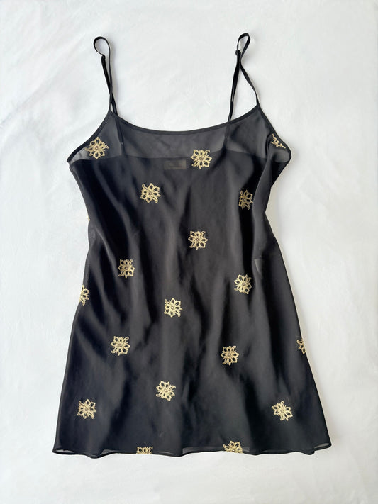 90’s Gold embroidered slip dress | Size 12