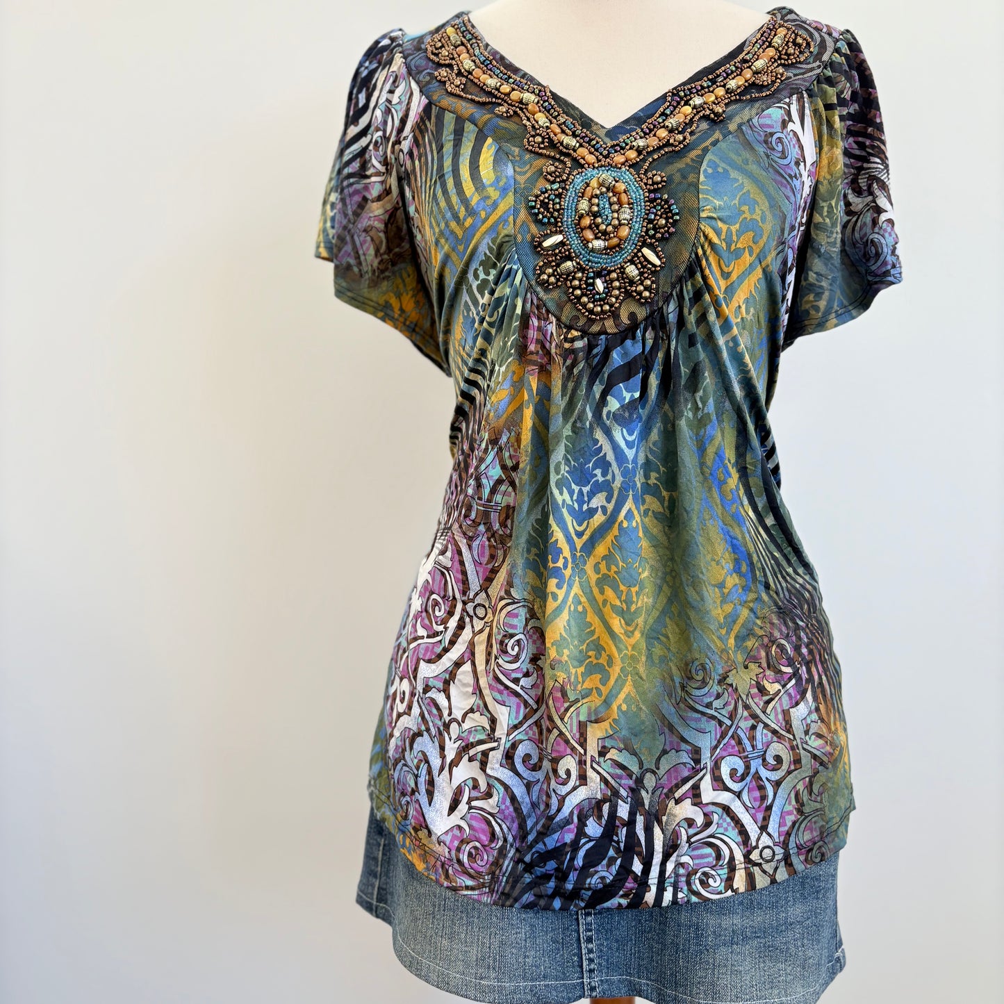 00’s Beaded boho top | Size XL
