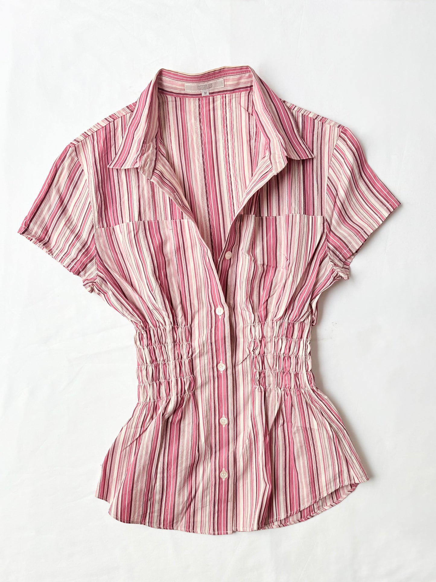 00’s Pink striped cinched shirt | Size 6-8
