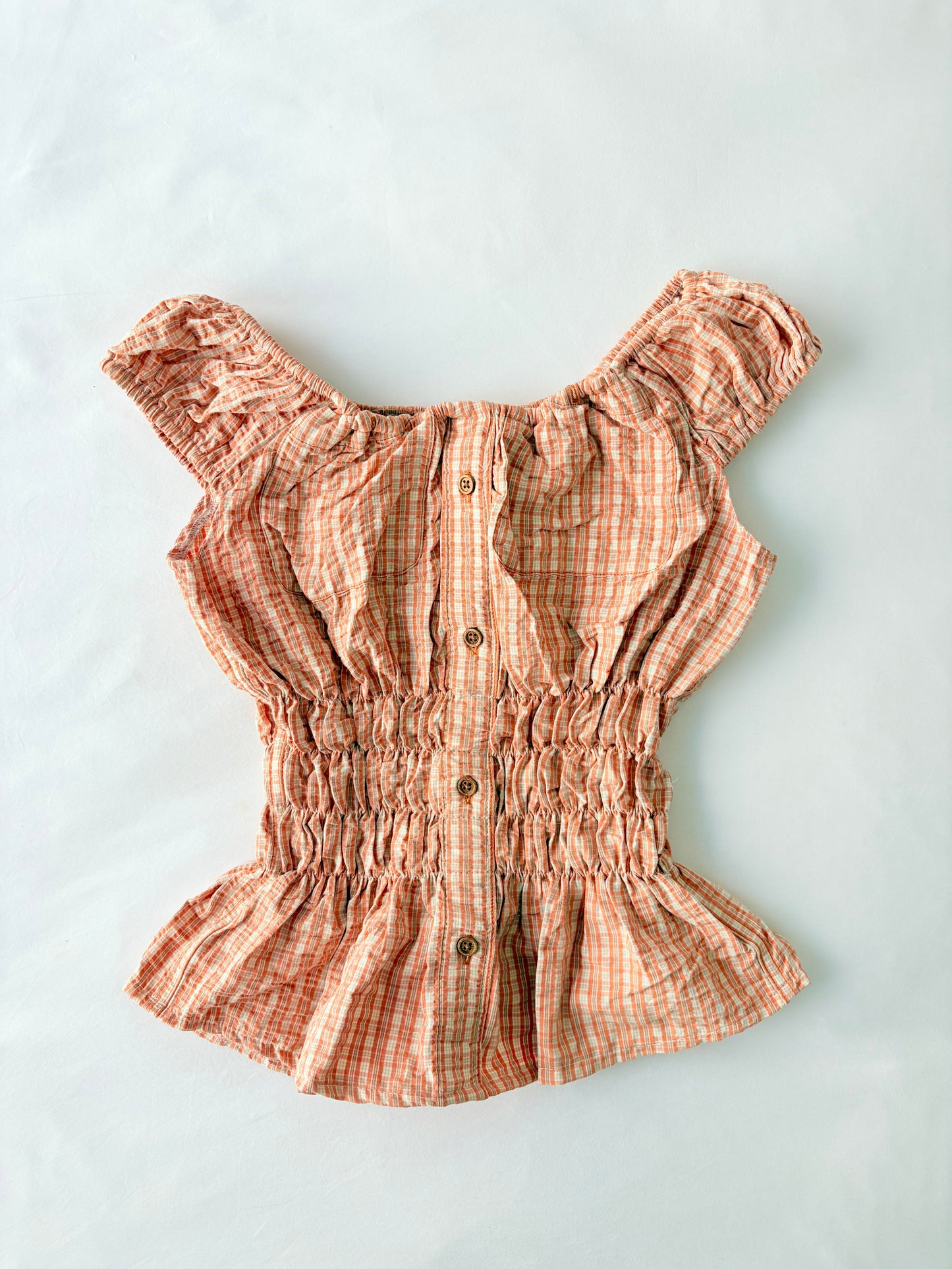 00’s Orange milkmaid plaid top | Size 12