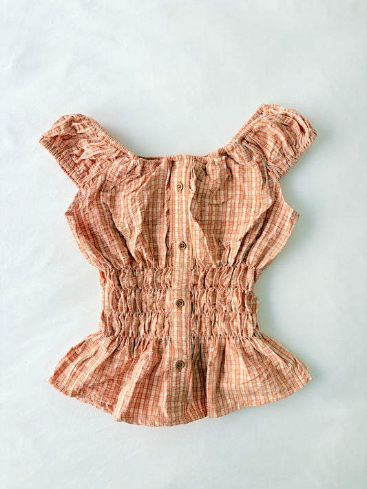 00’s Orange milkmaid plaid top | Size 12