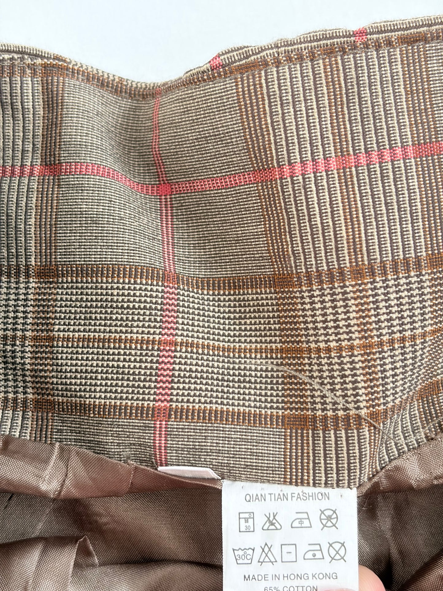 00’s Tan plaid buckle mini skirt | Size 10