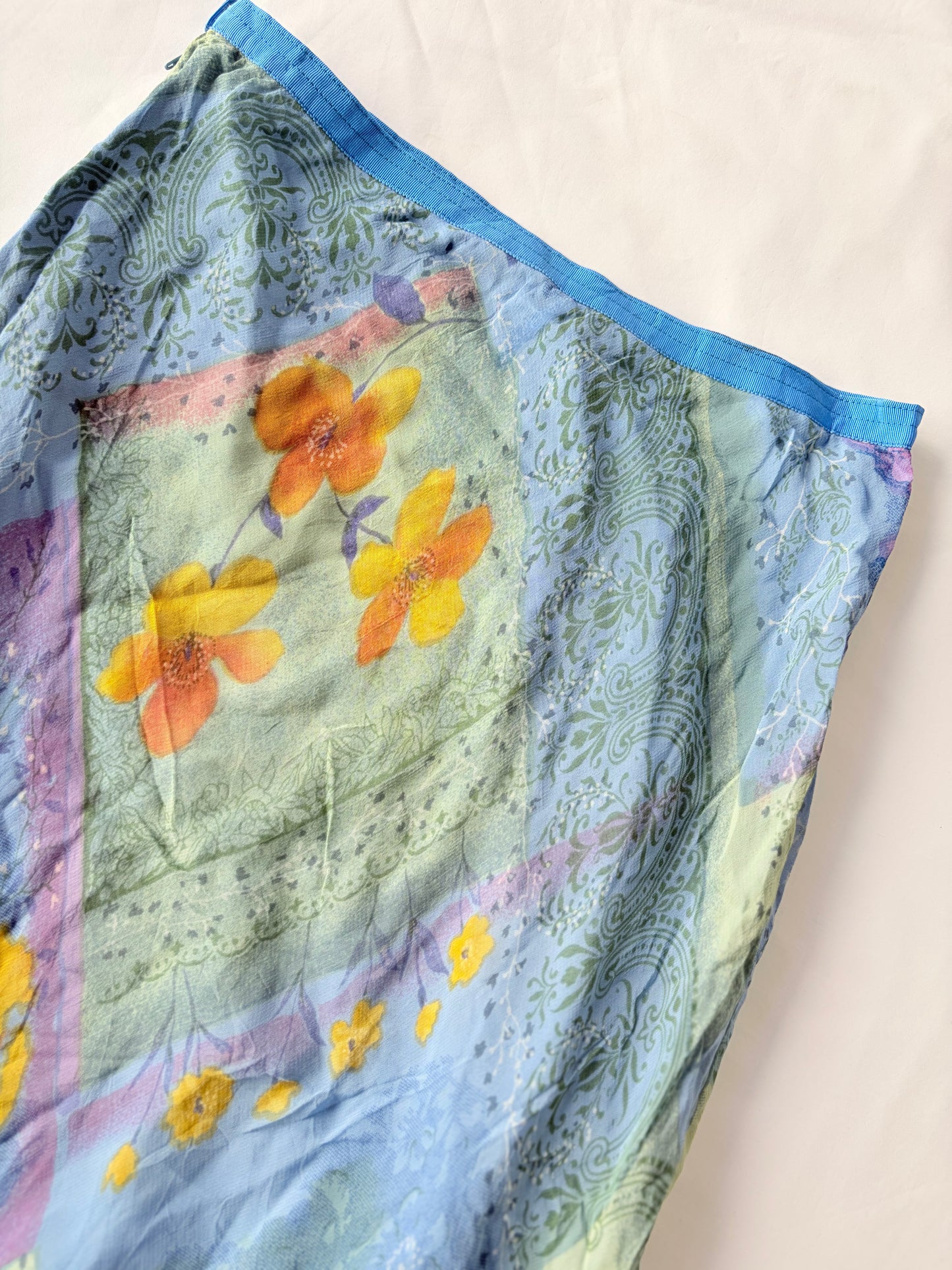 00’s Blue floral maxi skirt | Size 8
