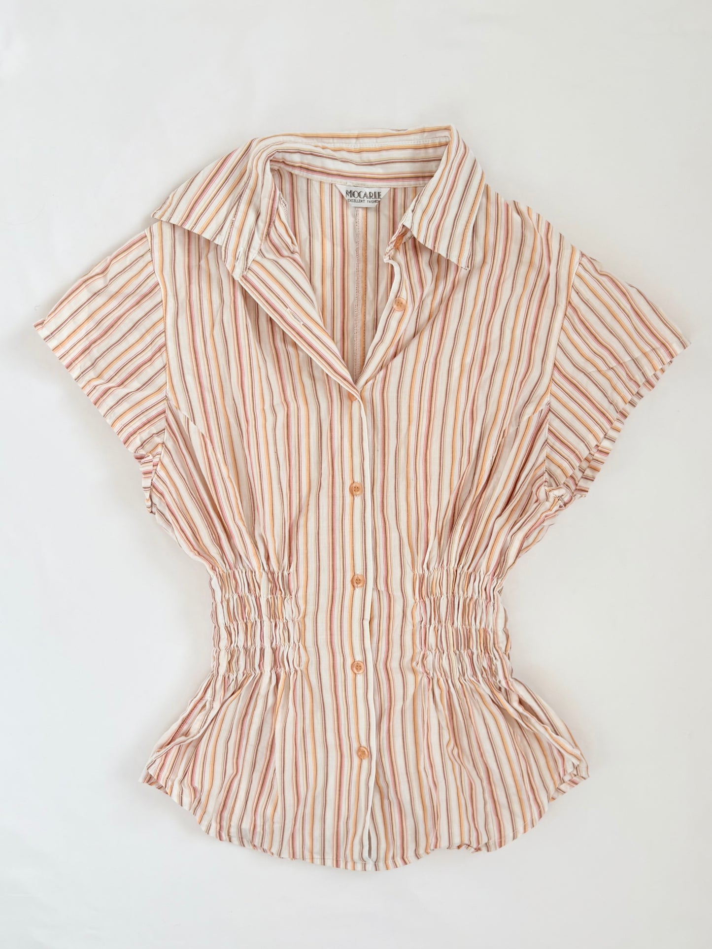 00’s Mocarle orange cinched striped shirt | Size 8
