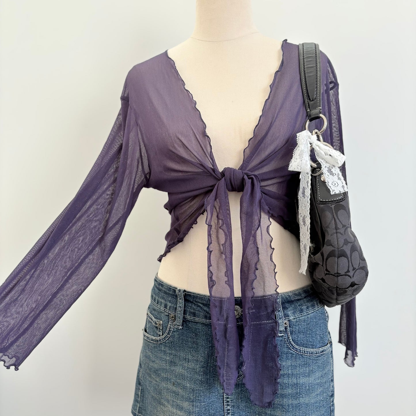 00’s Lettuce hem purple tie top | Size 8-12