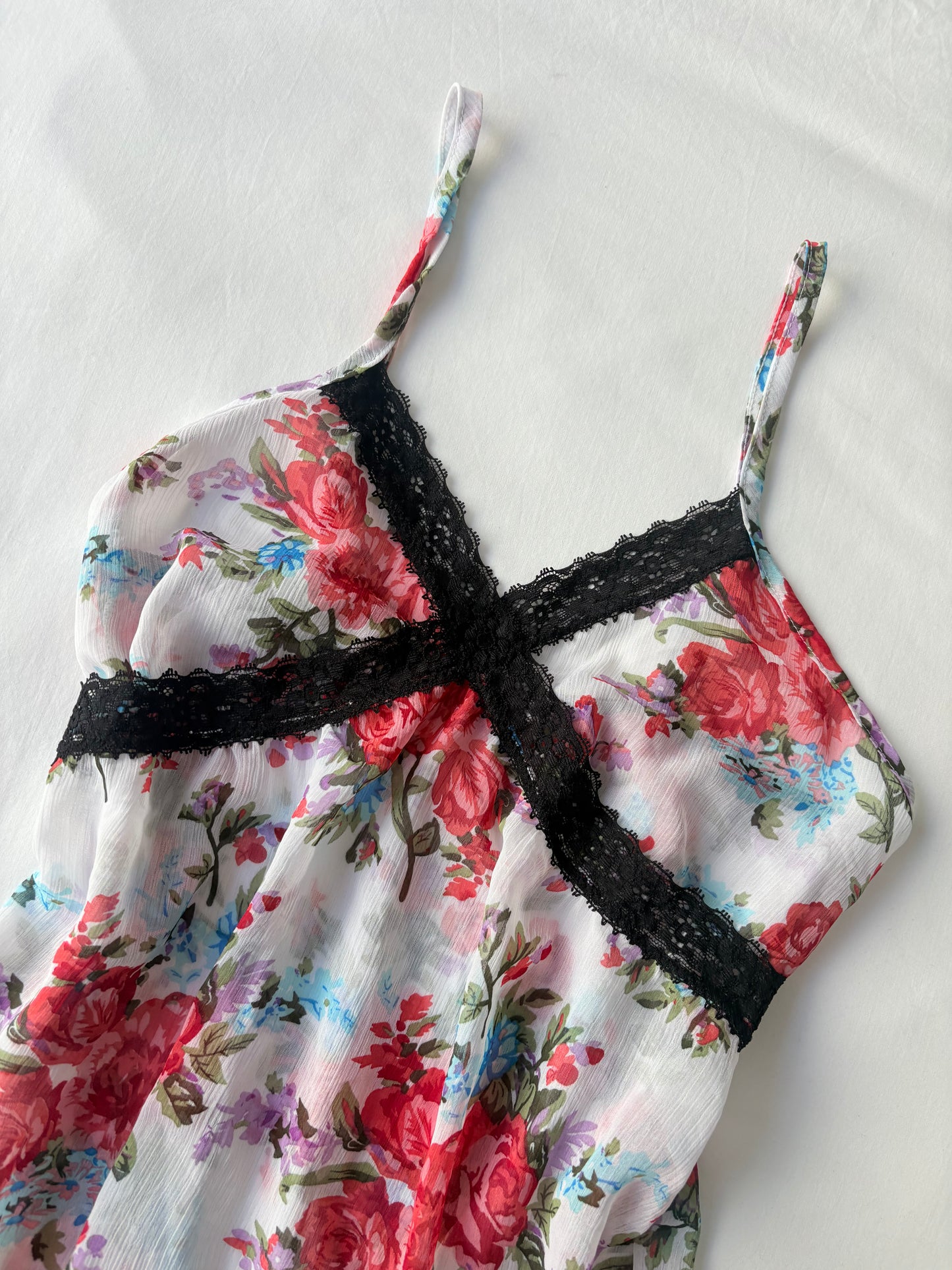 00’s White floral frill cami | Size 8