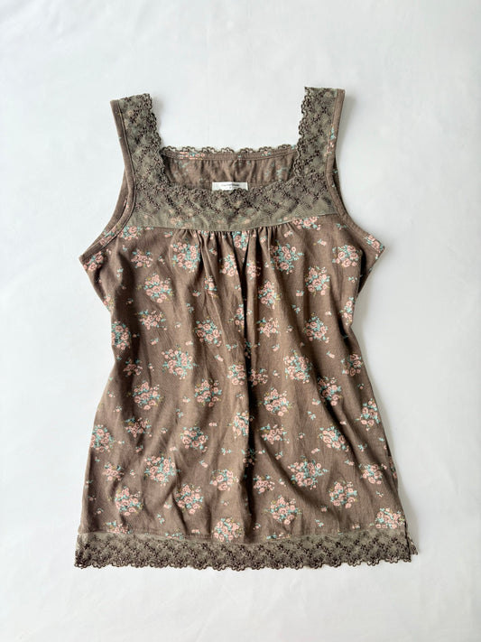 00’s Babydoll brown floral top | Size 8-10