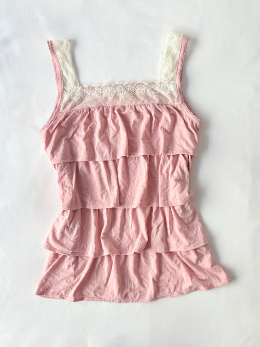 00’s Pink tiered floral top | Size medium