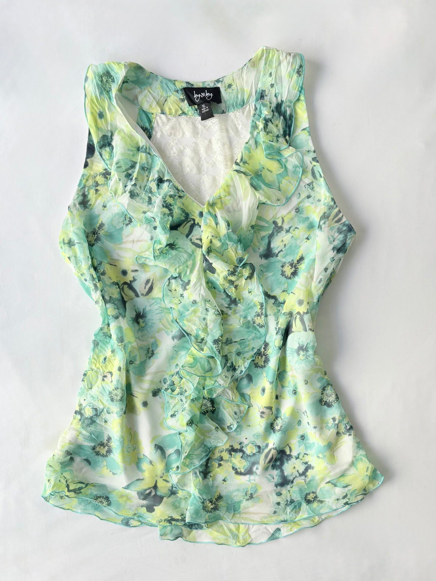 00’s Blue ruffle floral top | Size 14