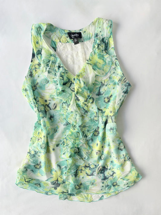 00’s Blue ruffle floral top | Size 14
