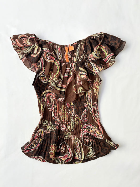 00’s Sunny Leigh pleated paisley top | Size small