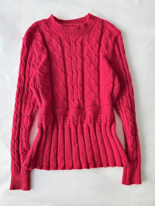Red cable knit jumper | Size medium